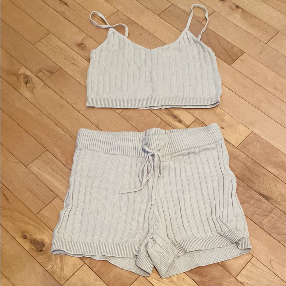 Dynamite Cream Ribbed Pajama Set